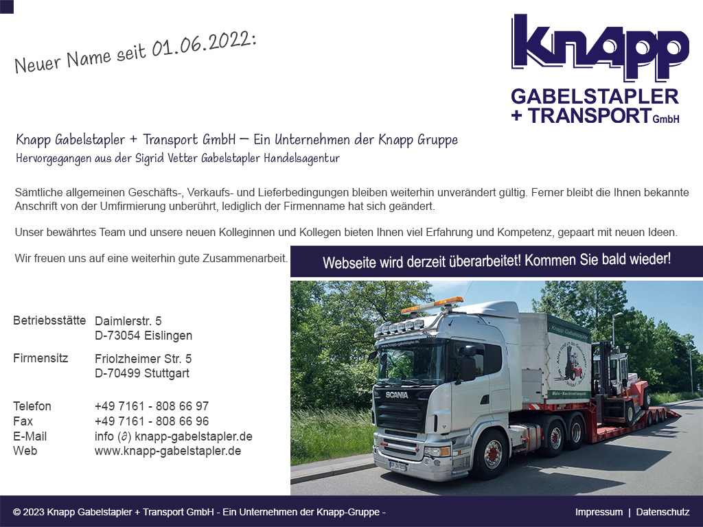 Neuer Name seit 01.06.2022: Knapp Gabelstapler + Transport GmbH – Ein Unternehmen der Knapp Gruppe